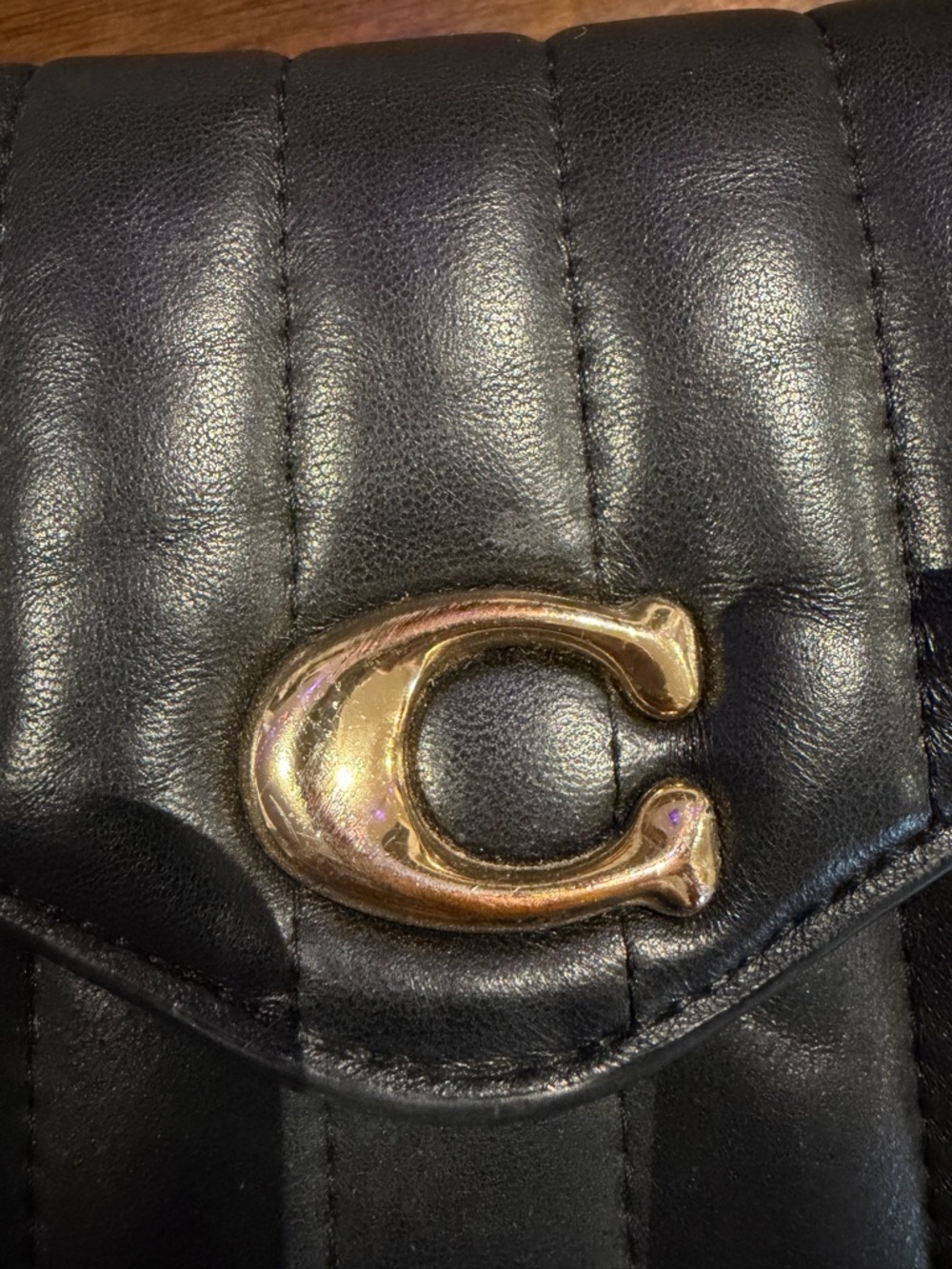 Coach Black Quilted Crossbody with Gold Chain